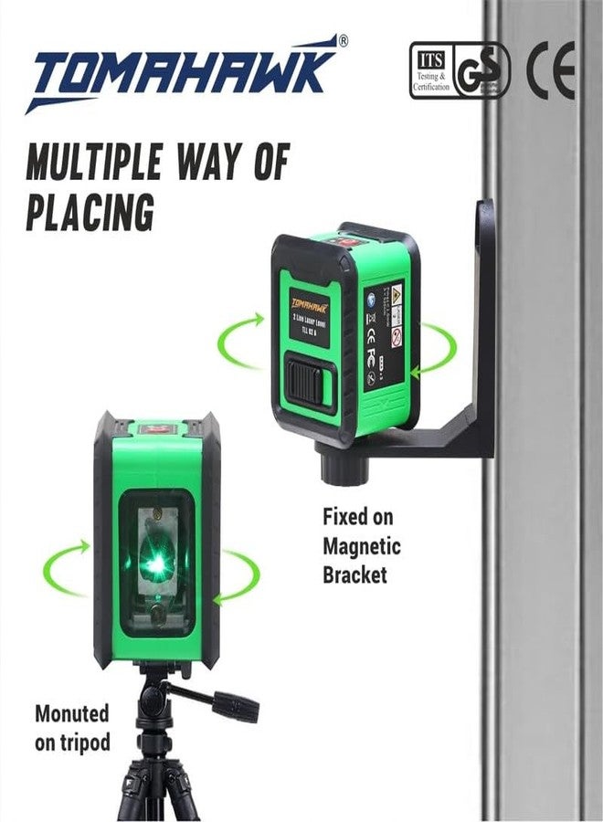 TOMAHAWK® TLL 02 - Compact 2 Green Line Laser Level - 98ft Green Cross Self-Levelling Laser Line for Construction with 360° Vertical/Horizontal Magnetic Base, Adjustable Brightness, Pack of 3 - Image 4